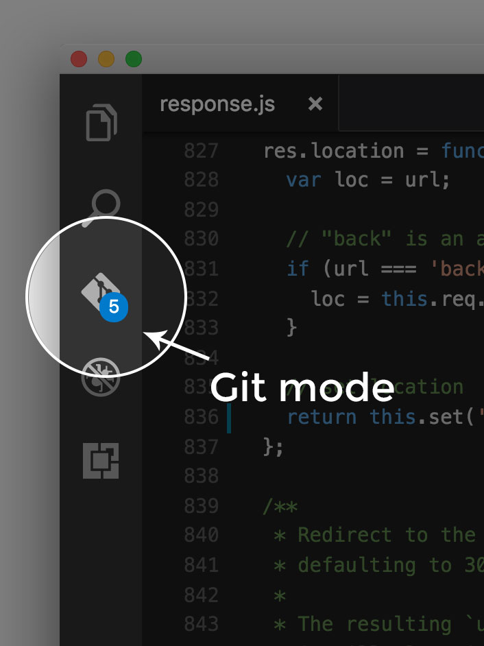 Visual Studio Code git mode.